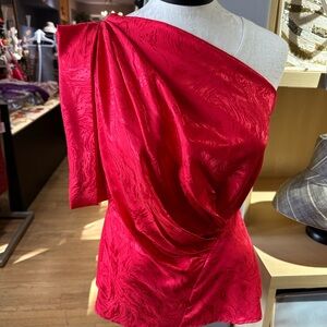 Eva Franco Red Asymmetrical Pleated Blouse